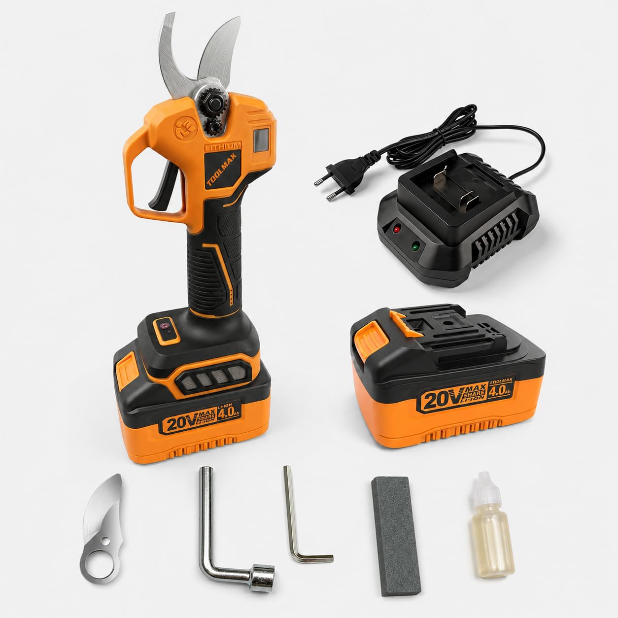 TOOLMAK Cesoia a Batteria da Potatura 20V Brushless Motore, Taglio 25 mm | Forbici Elettrica da Giardino Professionali per Vigneto, Batteria al Litio, Alberi da Frutto e Siepi （1 Batteria）