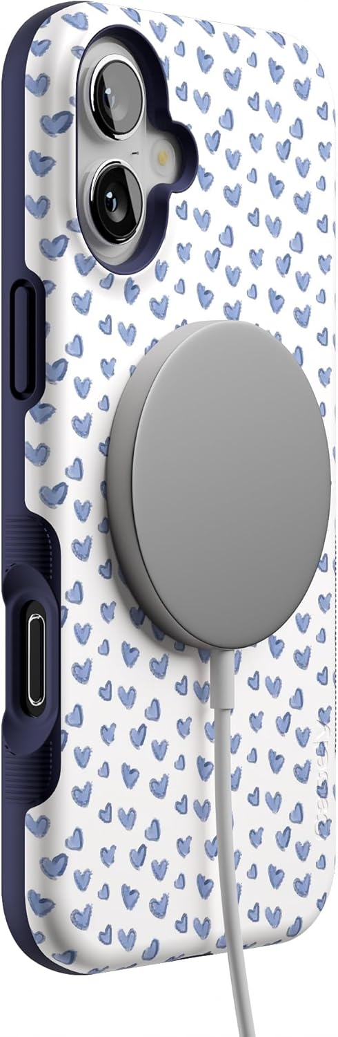 Casely iPhone 16 Plus Case | Lovebug | Blue Hearts | Bold Protective Design | Compatible with MagSafe