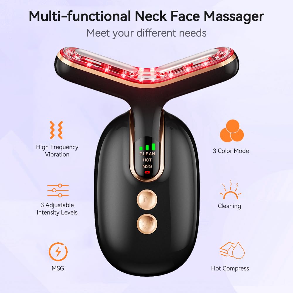 Neck Face Massager, Multifunctional Facial Massager, Face Sculpting Tool for Skin Care with Vibration, Thermal (Black Gold)
