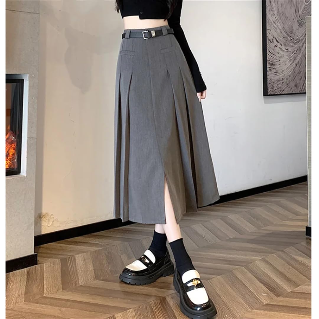 Genérico Falda midi elegante de talle alto con corte en A for mujer: falda larga plisada en negro for otoño/invierno