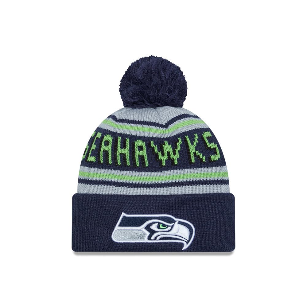 New Era Men's Seattle Seahawks, Navy College Navy Seattle Seahawks Main Cuffed Knit Hat With Pom