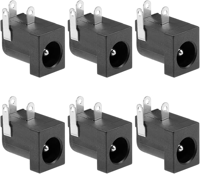 sourcing map 6Pcs PCB Mount DC005 5.5mm x 2.1mm 3 Pin Audio Video DC Power Connector Socket Black