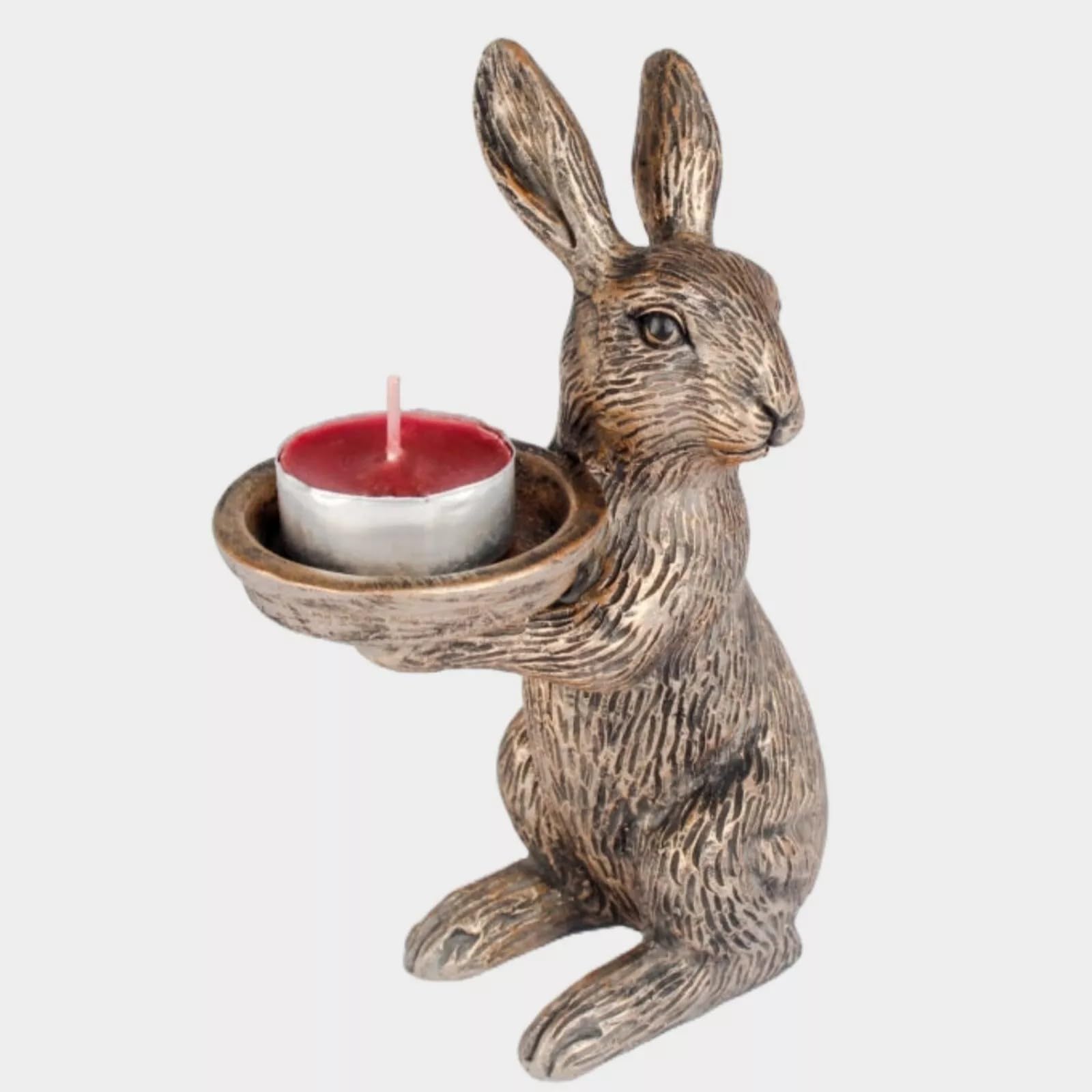 Fyne-Finds Bronze Antique Rabbit Resin Candlestick Hare Statue 4.5Cm Dia Candle Holder Dinner Tabletop Decor