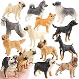 EOIVSH 12PCS Realistic Dog Figurines Toy, Plastic Puppy Figures Set, Dogs Figures Cake Toppers Birthday Gift for Kids Toddlers