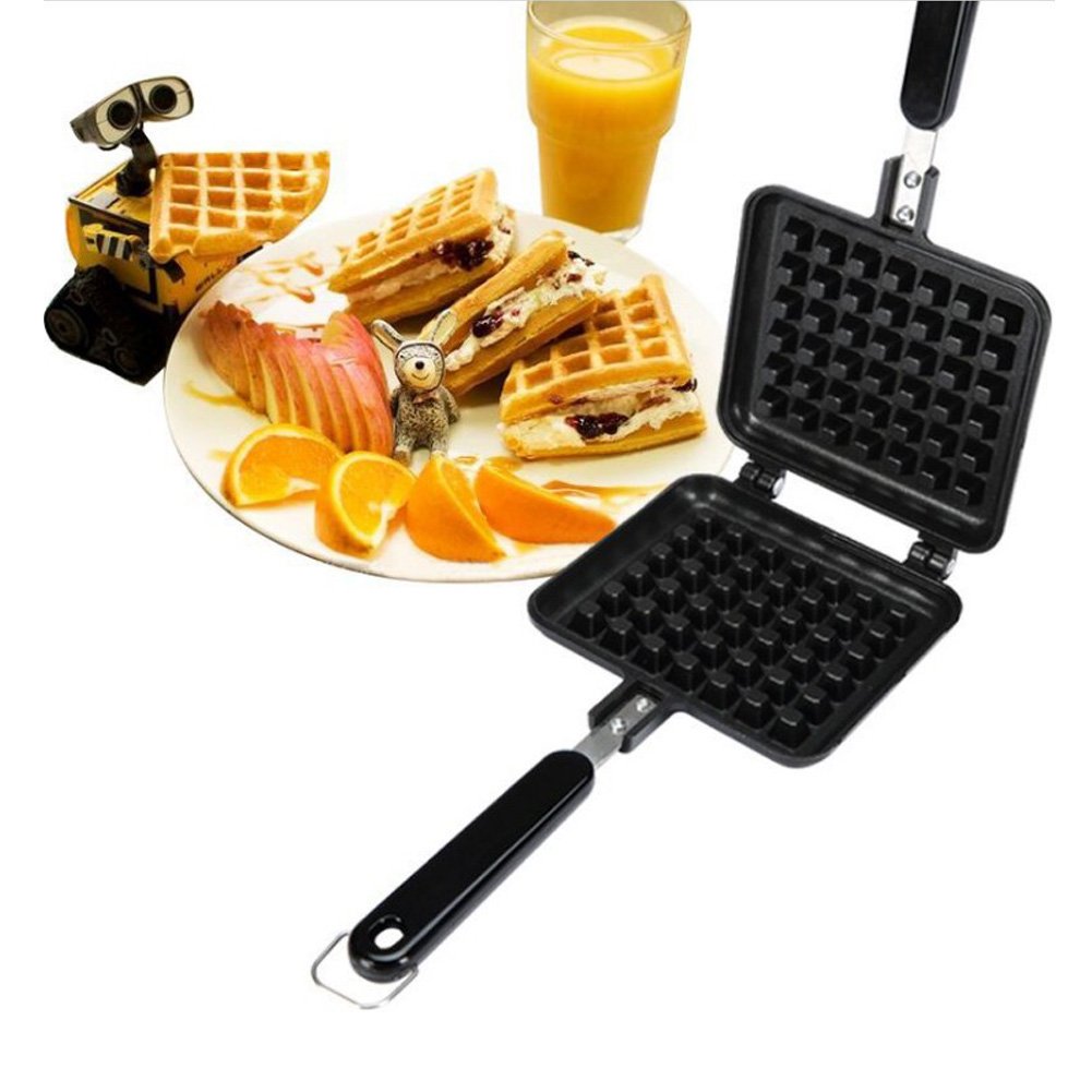 ELEOPTION Belgium Waffle Maker Iron Aluminum Alloy Base Stovetop Non-stick Coating with Handles (For Belgium Waffle)