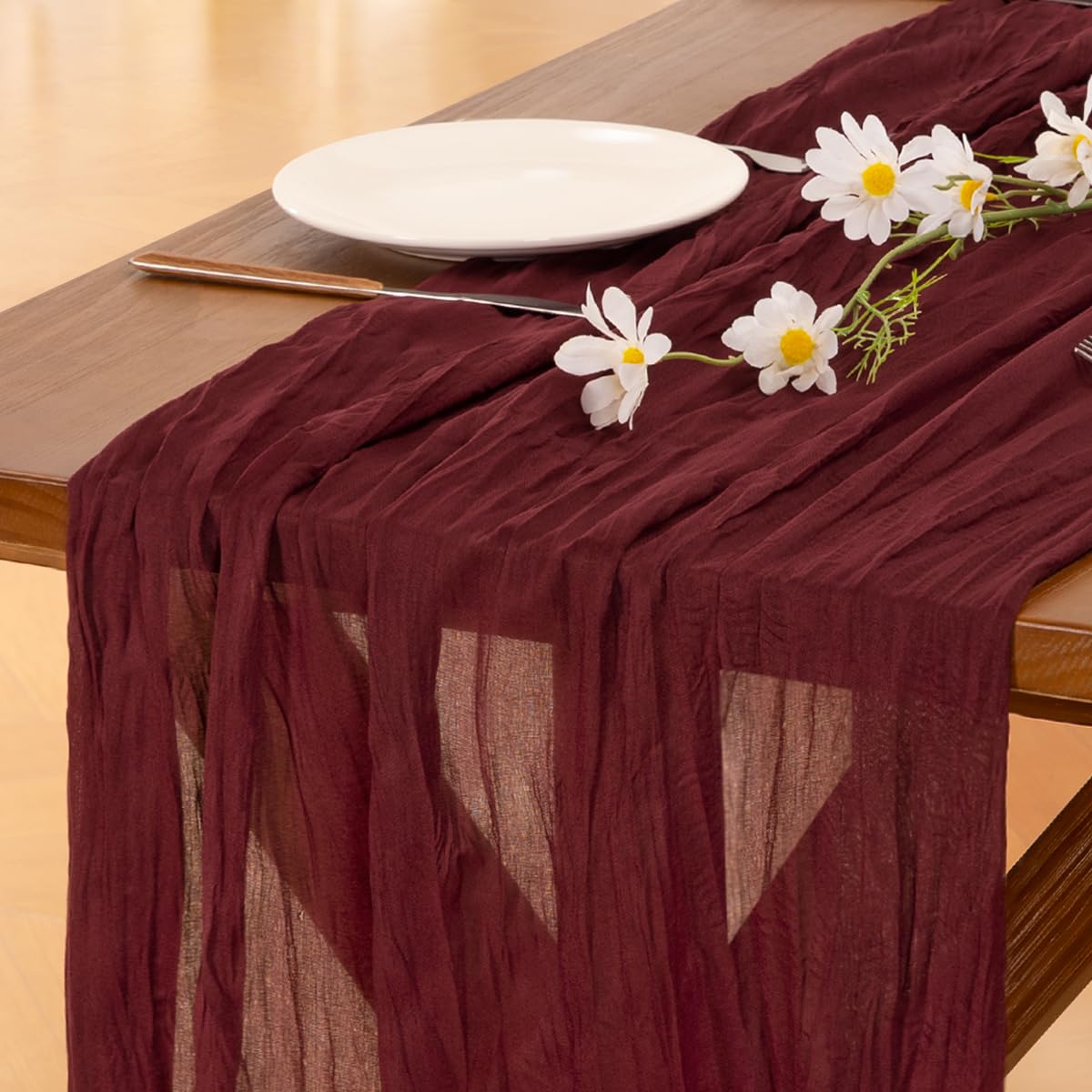 Socomi Beige Cheesecloth Table Runner Easter Spring Boho Rustic Gauze 120 inch 10FT Cheese Cloth Runner for Wedding Party Baby Shower Birthday Home Decor Holiday Decorations — view 8