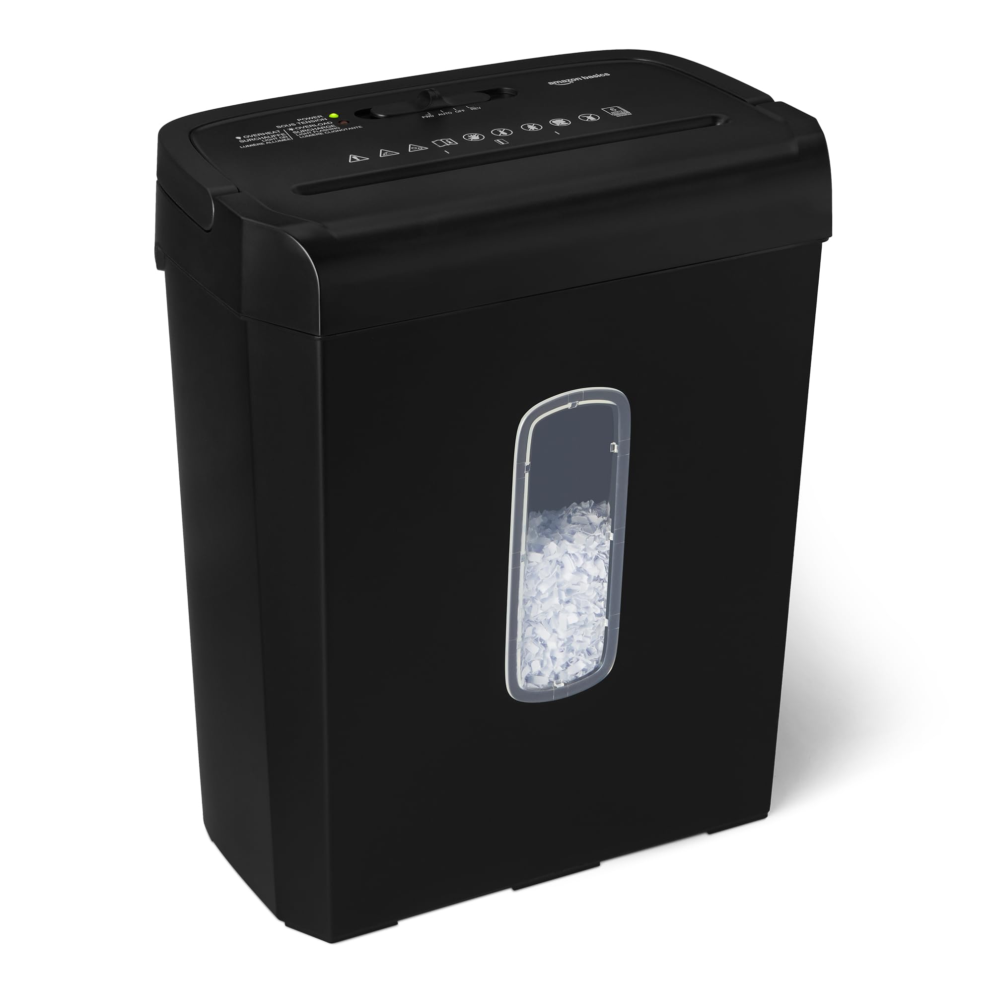 Amazon Basics 6-Blatt-Papierschredder mit Kreuzschnitt und Kreditkartenschredder, 14 l, schwarz