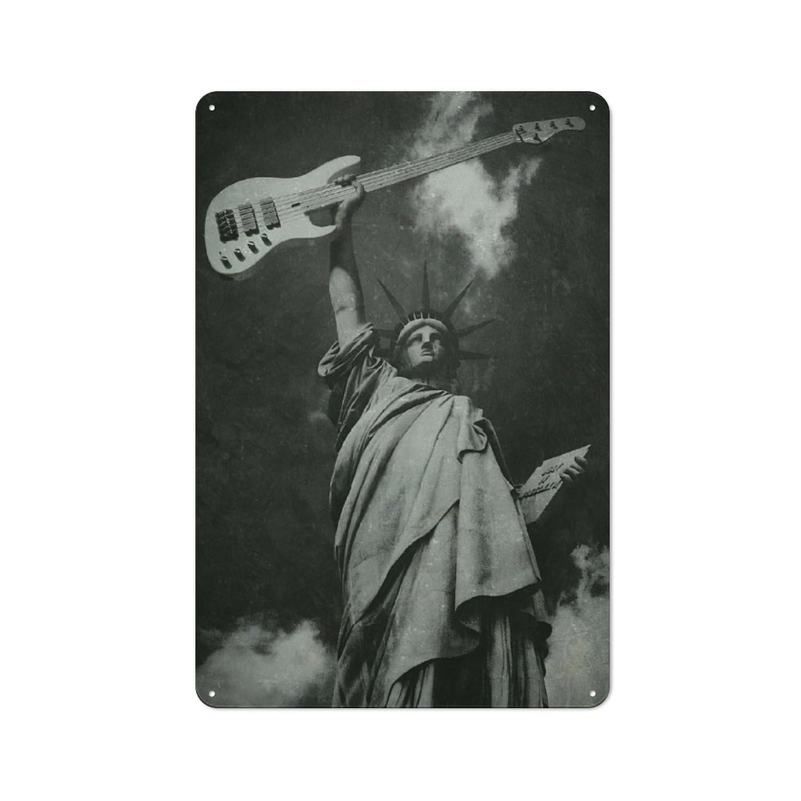 Junmoney Statue Of Liberty Guitar Vintage Printed Metal Sign 30X20cm For Workshop Wall, A Decorative Gift For A Newly Furnished Workshop
