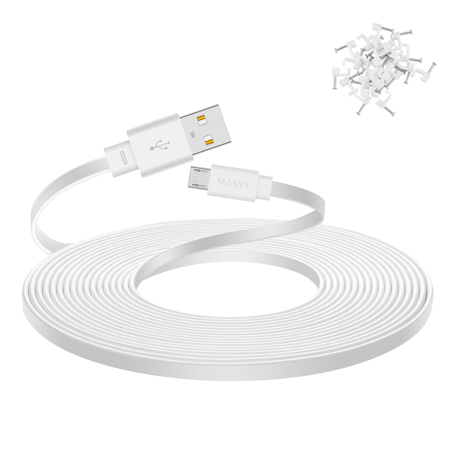 Smays 25 ft Extension Cable for WYZE Cam v4, WYZE Cam v3 and v3 Pro Camera, Long Flat Micro USB Cord, White