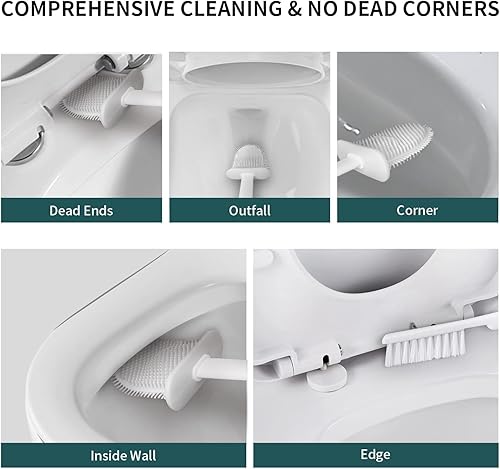 Miniatura 2 de Cepillo limpiador de inodoro, cepillo de silicona con cerdas y soporte, base de ranuras de ventilación, montaje en pared de secado rápido con mango