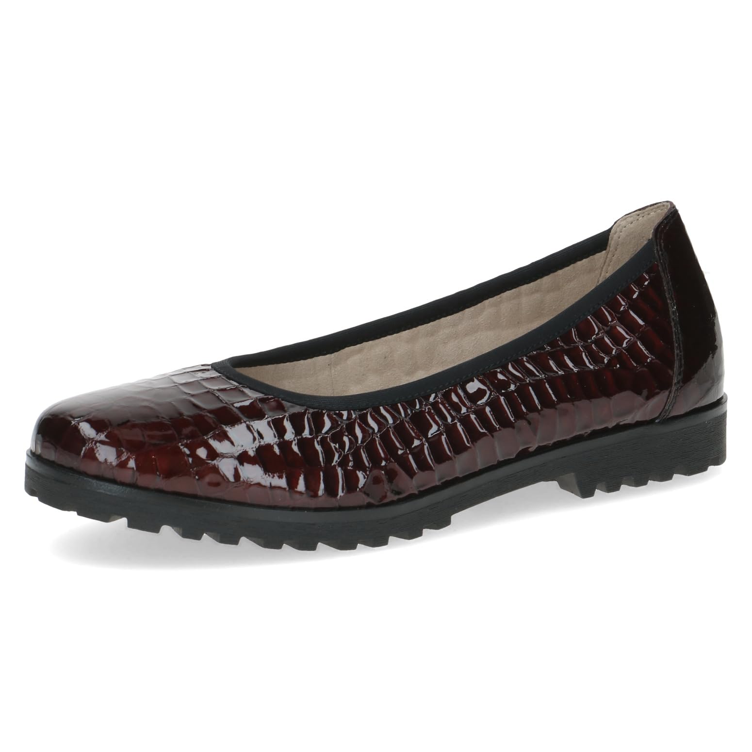 CAPRICE Women Ballet Flats Leather Round, Red (Bord. Croco), 6.5 UK