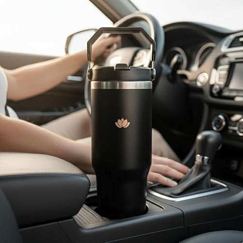 Miniatura 6 de LILY Vaso de 30 onzas con asa y pajilla, taza de viaje con tapa con pajilla, taza de acero inoxidable de doble pared y botella de agua aislada, taza