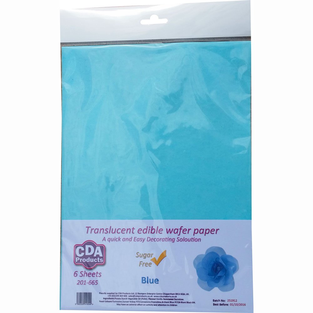 Pack of 6 Full A4 Sized Blue Edible Wafer Paper (Rice Paper) Sheets 201-665