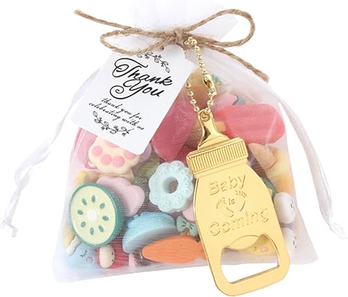 50 unidades de abrebotellas de bebé, recuerdos de baby shower para invitados, recuerdos de baby shower para invitados, bolsa de organza con