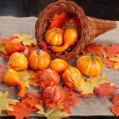 Factory Direct Craft Thanksgiving Cornucopia of Orange Artificial Pumpkins and Gourds with Leaves - Horn of Plenty for Fall Decorating and Displays