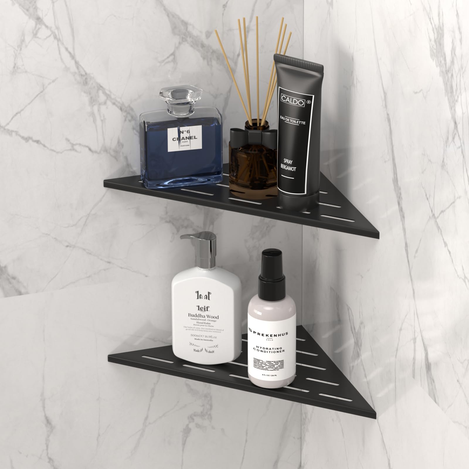 DAYONE Matte Black Corner Shower Shelf 2 Pack 10 Bathroom Corner Shower Organizer Shelf for Tiled Wall SUS304