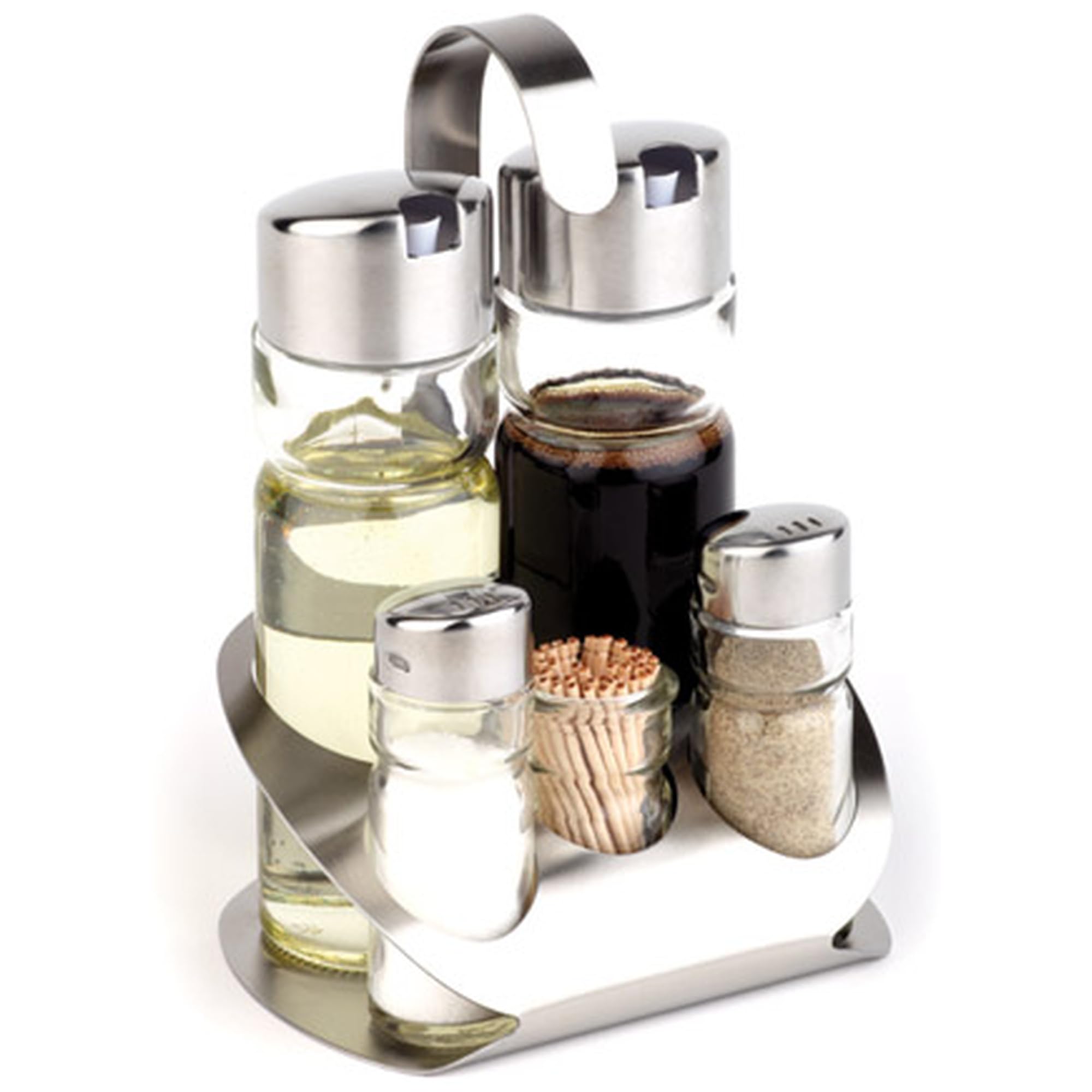 APS Menage – PRO, 5 Pezzi, ca. 13 x 11 cm, Altezza 19 cm, in Acciaio Inox opacizzato, per Sale Pepe e aceto