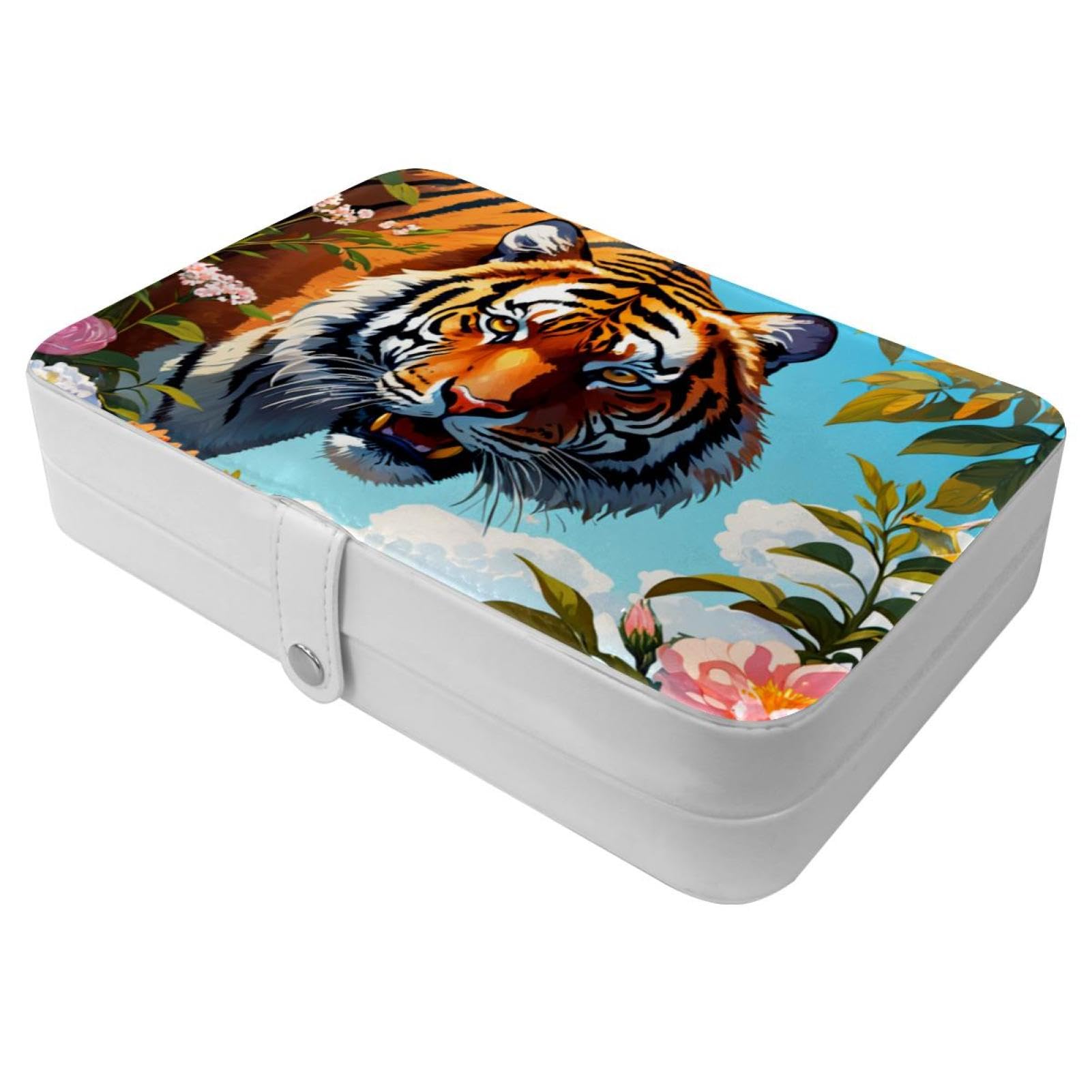 Boîte à bijoux avec boucle en métal au motif tigre mignon, le cadeau parfait pour elle