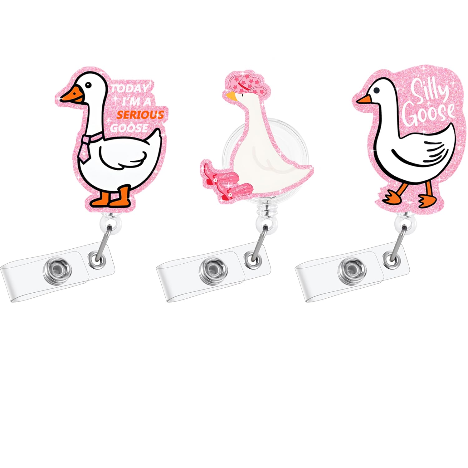 Pink Silly Goose Badge Reel,Retractable Funny Goose Badge Reel,Cute ID Card Holder with Alligator Clip for Nurse,Students, RN LPN Medical Assistant Work, Nursing Name Tag Card