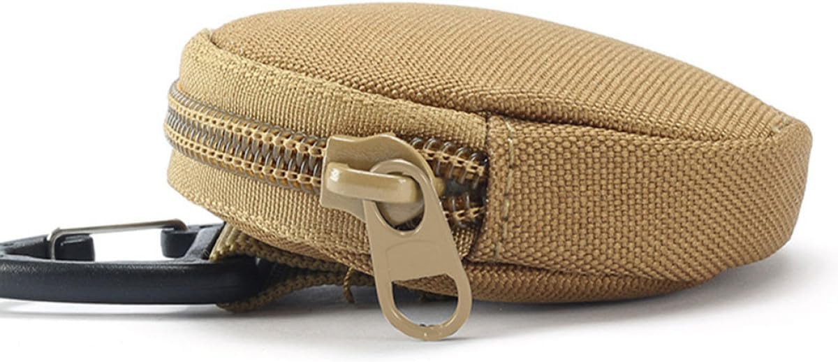 Didiseaon Mini Zipper Coin Pouch Keychain Wallet in Khaki, Small round Multipurpose Organizer for Travel and Everyday Use