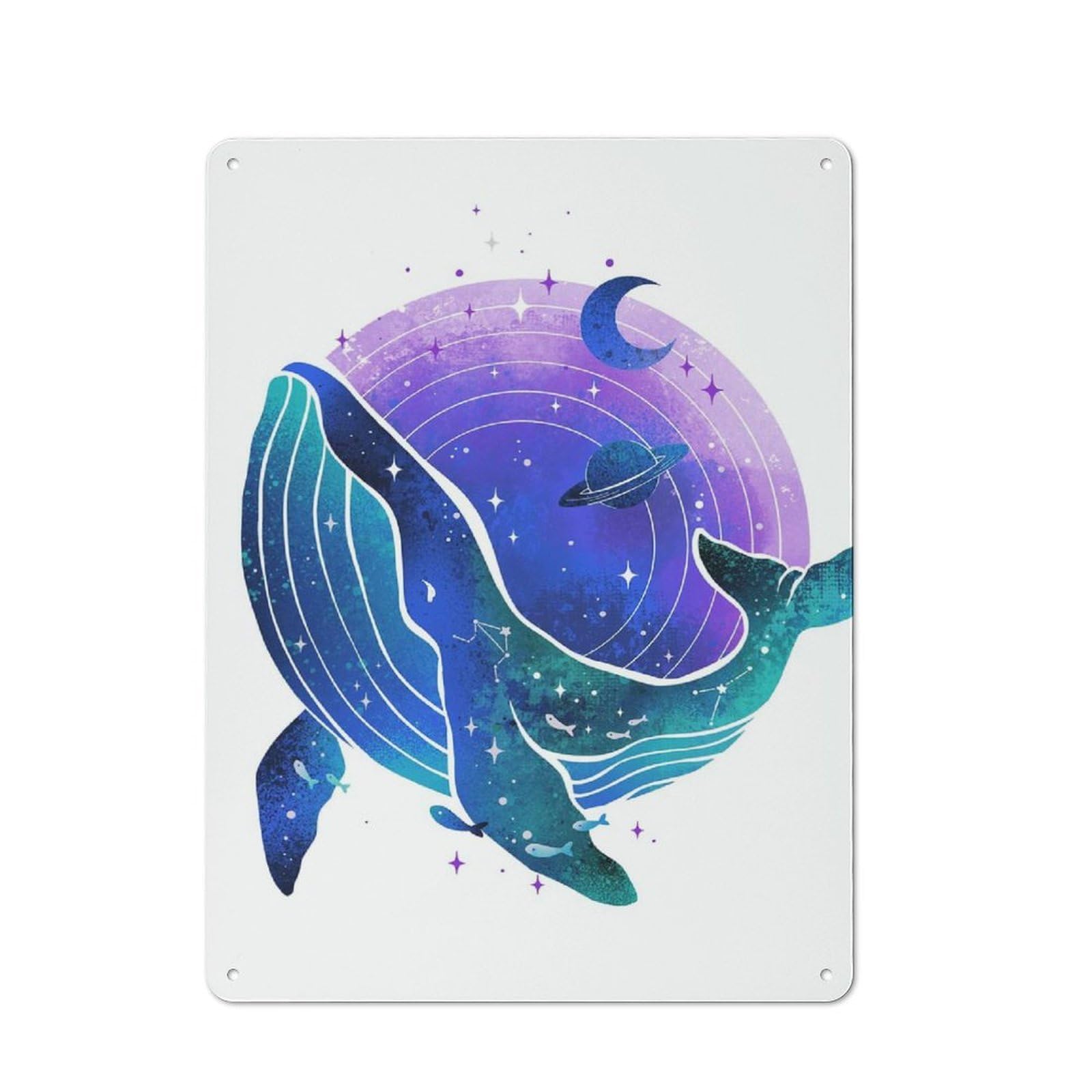 Junmoney Whale Galaxy Watercolor Retro Printed Metal Sign 40X30cm For Living Room Wall, Wall Decor For People Reorganising Living Room