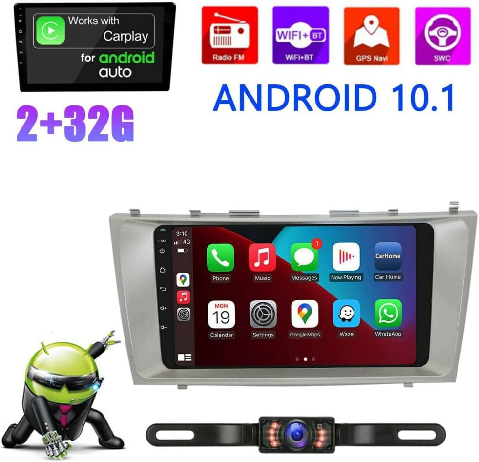 Car Multimedia Player Portable Car Stereo Car Navigation Player for Carplay/Android Auto 9In Automobile Player Android 11 Bluetooth GPS Navigation Car Music Player Compatible for Camry 2007-2011