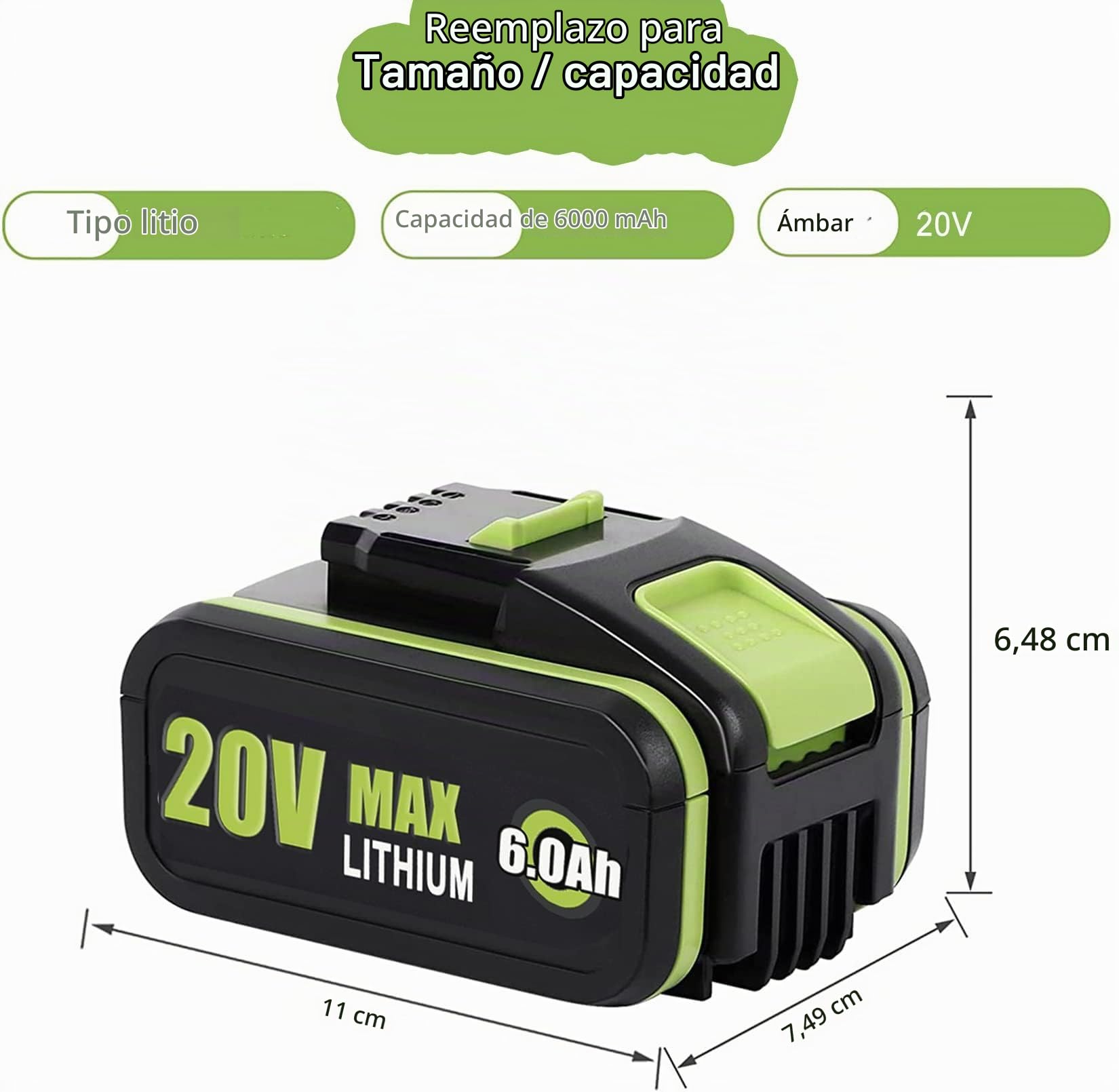 2 x 6,0Ah baterías de Repuesto de 20V para WA3551/WA3553, para Herramientas eléctricas inalámbricas WA3551.1 WA3551 WA3572 WA3553 WA3760 WA3881 WX390 WX176 WX178 WU268 WX166.4 WX372.1 WX800
