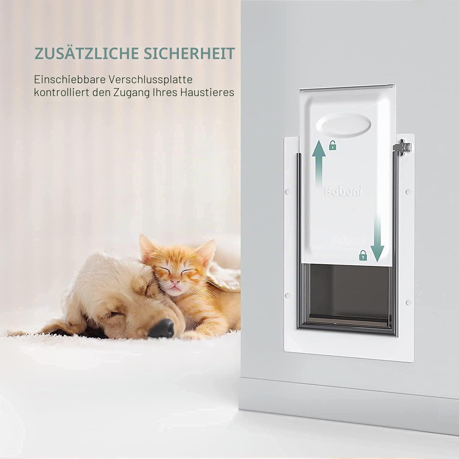 Baboni Katzentür für Tür, Wand, Stahlrahmen und Teleskop-Tunnel, Aluminiumschloss, Doppelklappe, Hunde- und Katzenklappe, stark und strapazierfähig, für Haustiere bis ca. 5,5 kg, Größe S