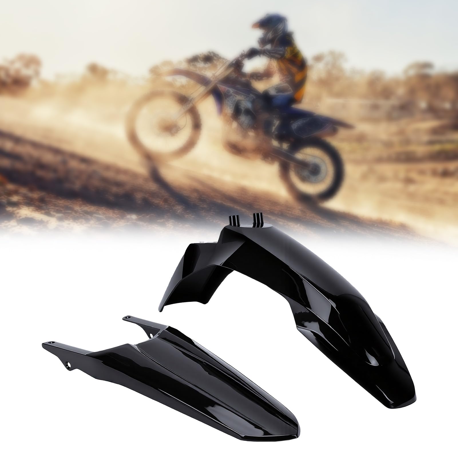 KIMISS Zestaw Błotników do Motocykli Dirt Bike | Przednie i Tylne Błotniki Czarna Osłona Przeciwbryzgowa Plastikowa Ochrona Przed Błotem Śnieg Sól Drogowa Gruz z łatwym
