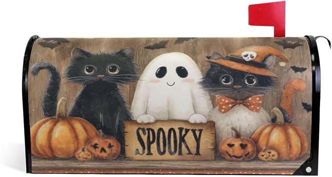 Kcldeci 3 Cute Halloween Black Cats Mailbox Cover Magnetic Mailbox Wraps Post Letter Box Cover for Garden Yard Home Decor Standard Size 21" x 18"