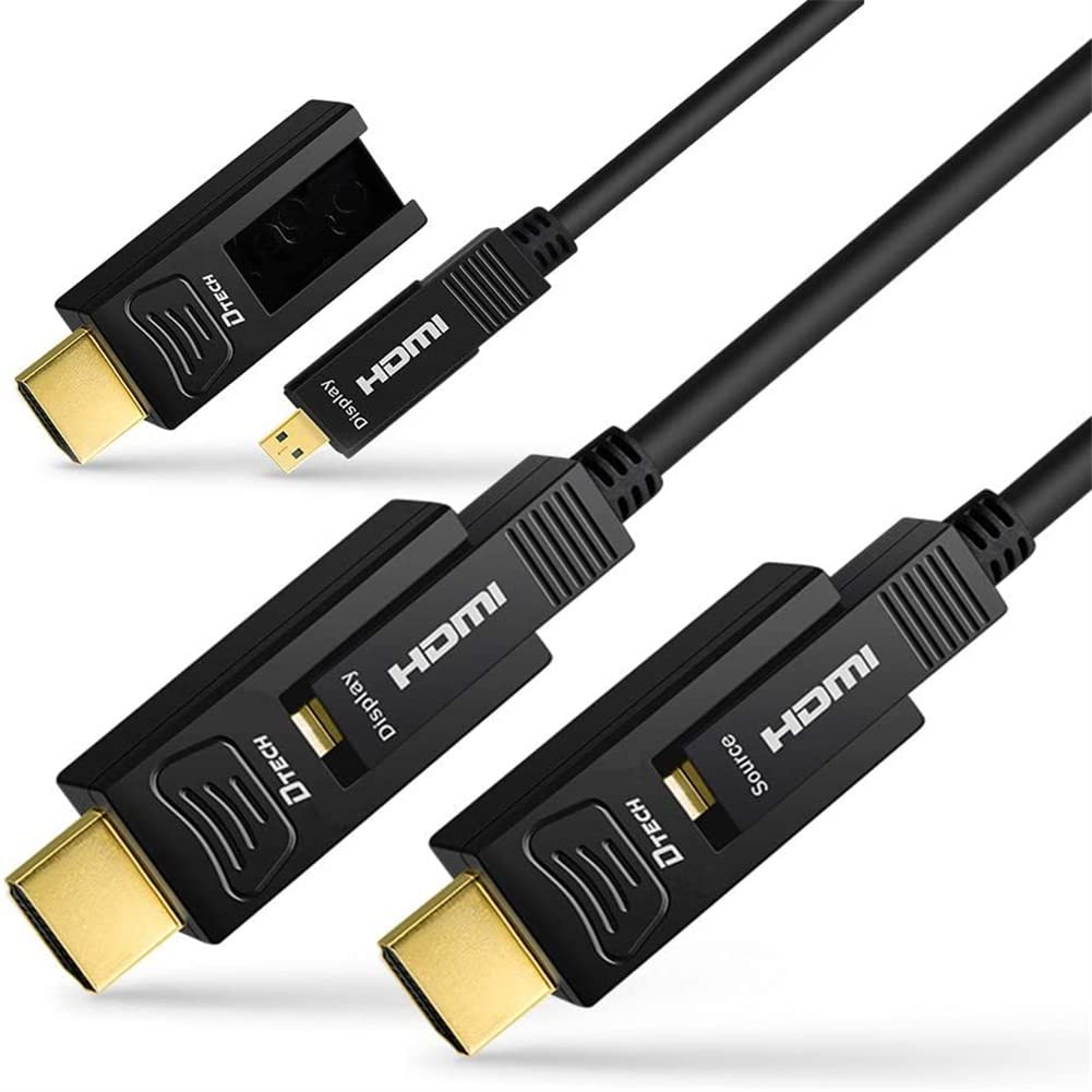 DTech Cavo HDMI in fibra di vetro da 200 piedi 4K 60Hz 444 422 420 Chroma Subsampling HDCP 2.2 18Gbps ad alta velocità con cavo rimovibile standard da HDMI a Micro HDMI per proiettore TV, computer