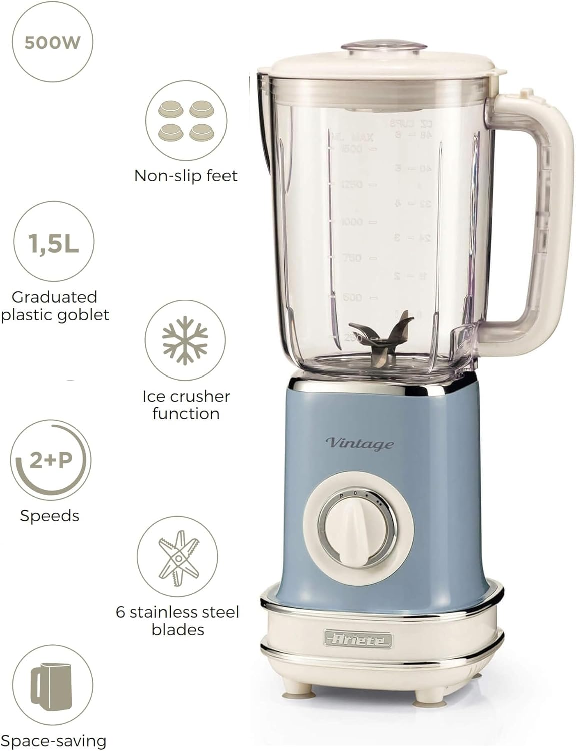 Ariete Vintage 0568 500 W Celeste Celeste Plastica - Immagine 2