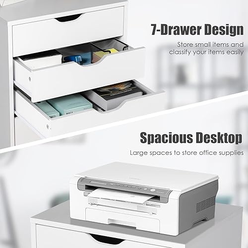 Miniatura 4 de Archivador de 7 cajones, archivador vertical de 34.5 pulgadas para oficina en casa, gabinete de almacenamiento debajo del escritorio con ruedas,