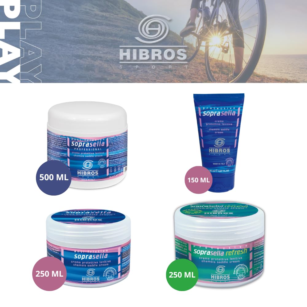Hibros Crema Soprasella Lenitiva Idratante Protettiva Anti Sfregamento per Fondello Ciclismo Sottosella - Bici Corsa Sport Running 500 ml