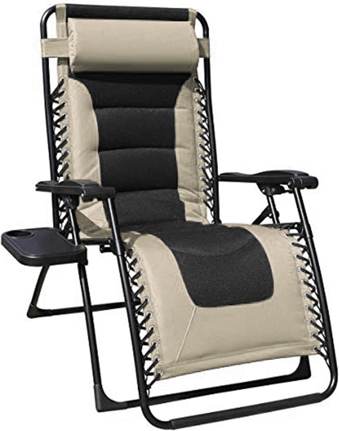 GOLDSUN Zero Gravity Oversized Durable Outdoor Padded Stripe Folding Recliner Chair with Wood Armrests, Cupholder, and Removable Pillow for Adults