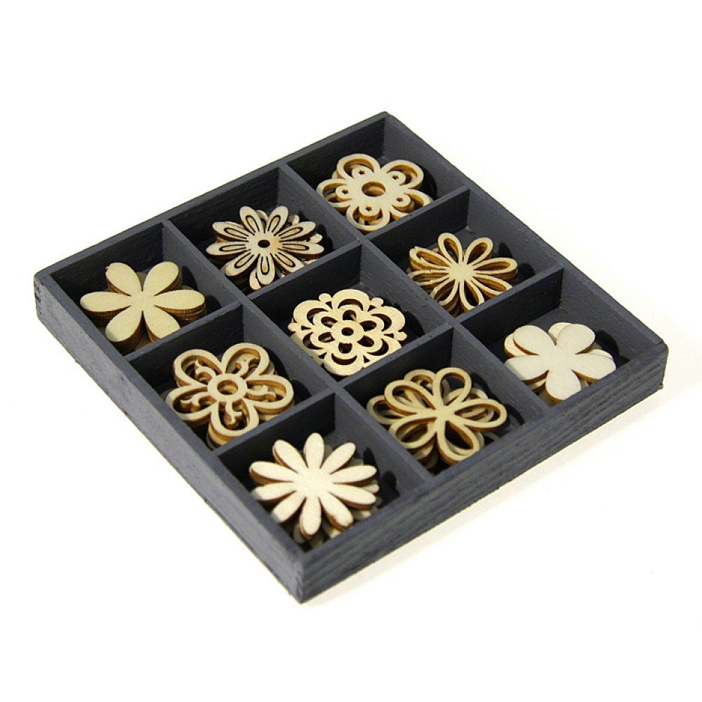 cArt-Us 10.5 x 10.5 cm Wooden Box with Fantasy Ornaments, Natural