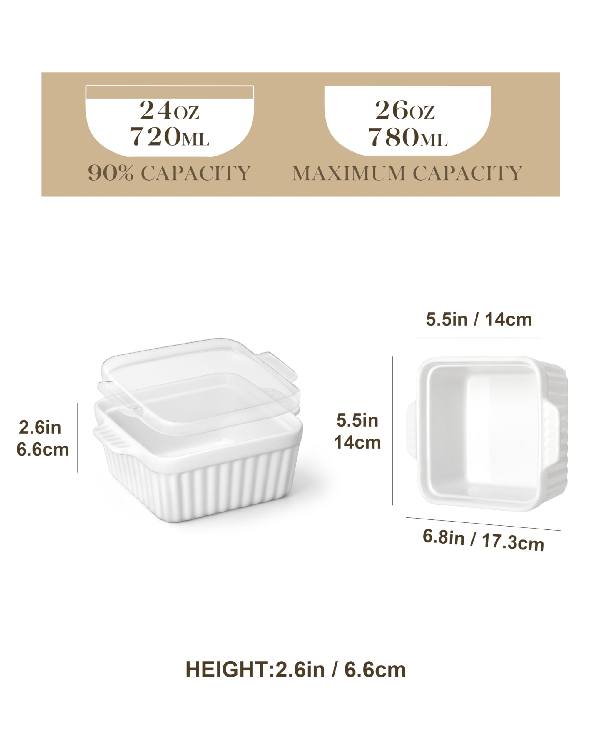 MALACASA 2-częściowy zestaw ceramicznych naczyń do zapiekanek, prostokątne, można układać w stos, duże i małe, nadają się do piekarnika, mycia w zmywarce, do smażenia lasagne, tiramisu i zapiekanek