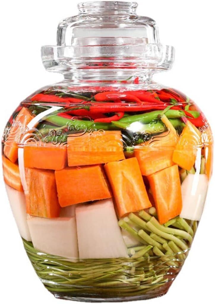 Tarro de fermentación, vidrio transparente sin plomo, sello de agua de doble tapa, barril de almacenamiento grueso para Kimchi y uso doméstico