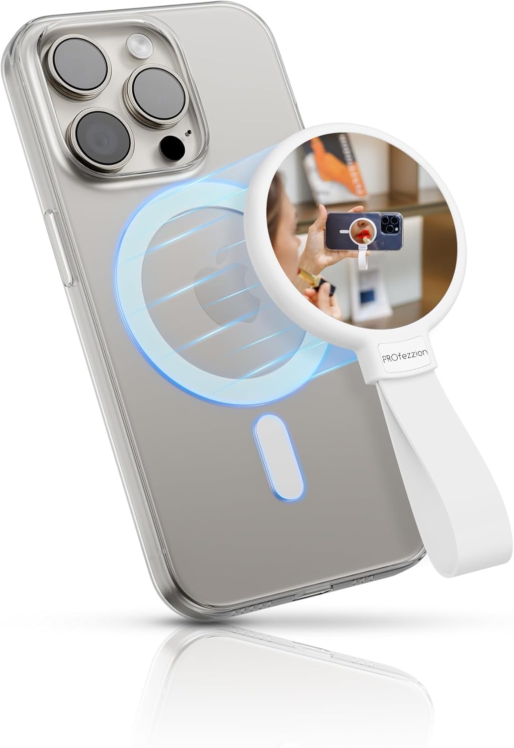 PROfezzion Magnetic Phone Makeup Mirror Slim Cell Phone Flat Mirror for Mag Safe, Compatible with iPhone 16 15 14 13 12 Pro Max Plus, Mag Safe Case & All Phones for Makeup Selfies Vlogging Streaming Thumbnail