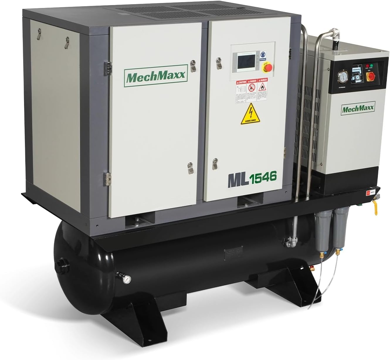 MechMaxx 15HP Combined Rotary Screw Air Compressor with Dryer & 105-Gal ASME Tank | 45 CFM, 116 PSI, 460V 3-Phase – Industrial Grade, ML1546