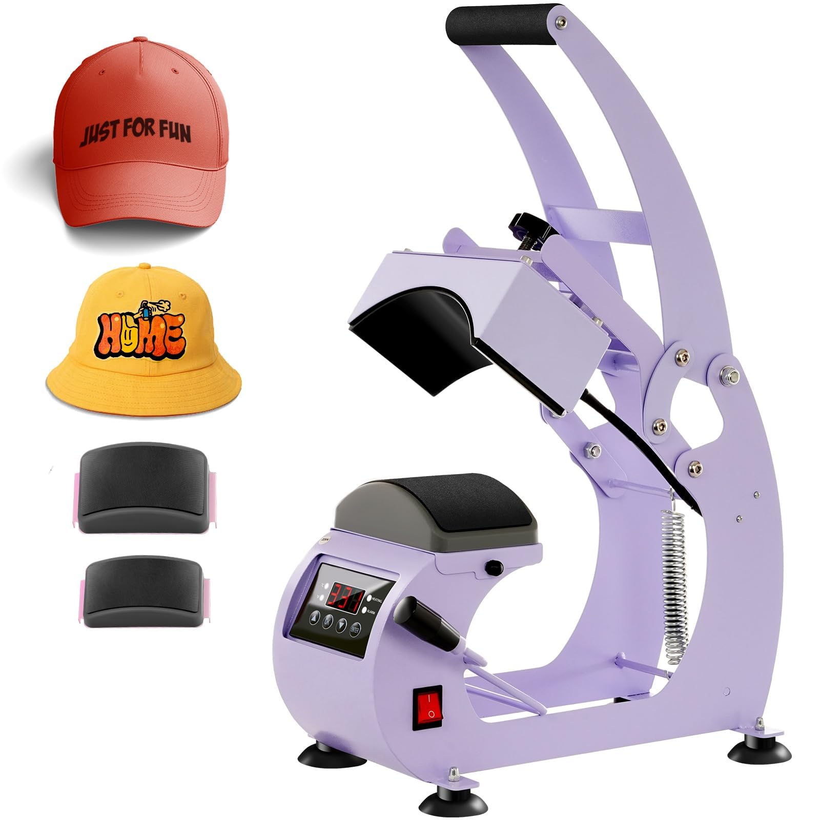Prensa de Calor para Sombreros, 9,5 x 15 cm Máquina de Prensa de Calor, Rotación de 360 °, Anti-Adhesiva Prensa de Impresión para Sombreros Prensa Automática para Nailon, Lino, Hilo