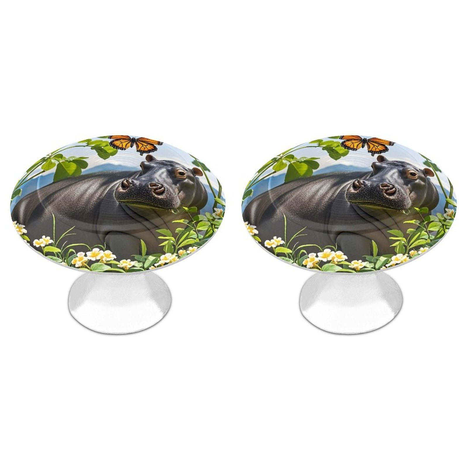 FekiLoot Round Cabinet Knob 2 Pack Kitchen Drawer Knobs Stainless Steel Round Drawer Pulls Modern Cabinet Hardware Butterfly and Hippo Drawer Hardware for Dresser Closet Door Knobs