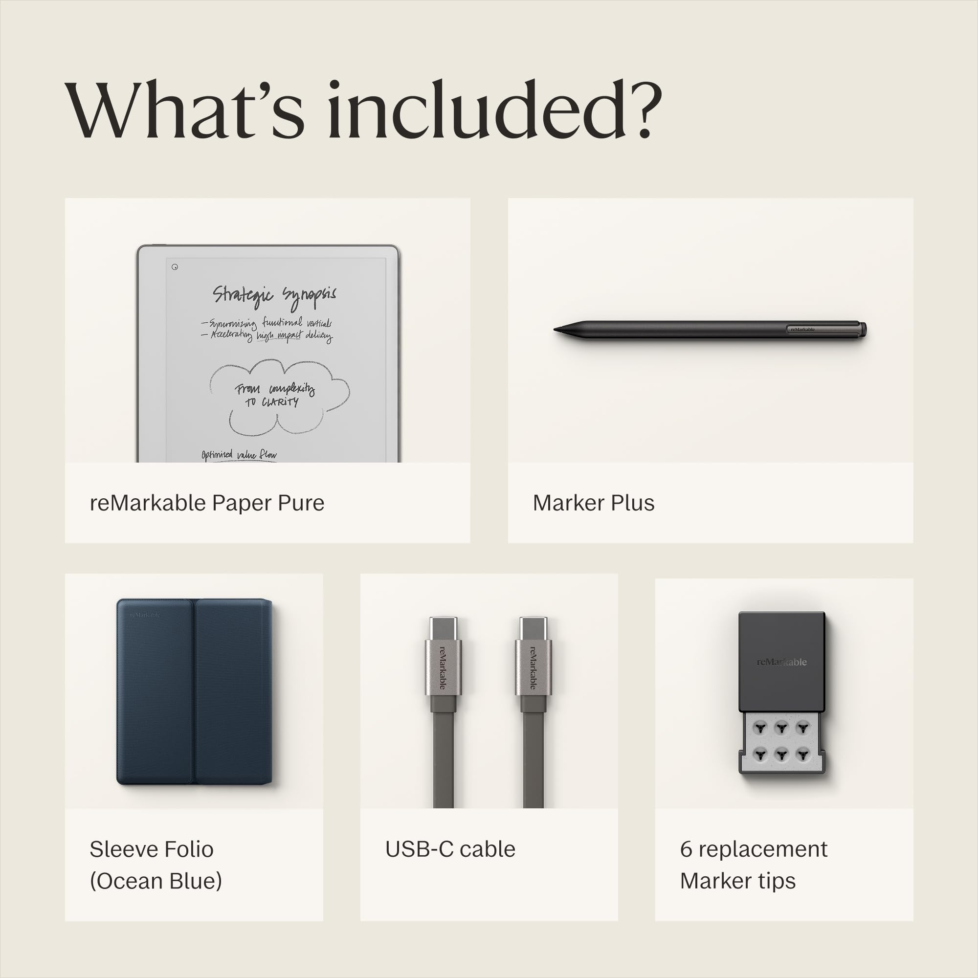reMarkable Paper Pure Bundle – Paper Tablet mit 10,3-Zoll-Schwarz-Weiß-Display – Digitales Notizbuch inklusive Sleeve Folio Schutzhülle (Ozeanblau) und Marker Plus mit integriertem Radierer