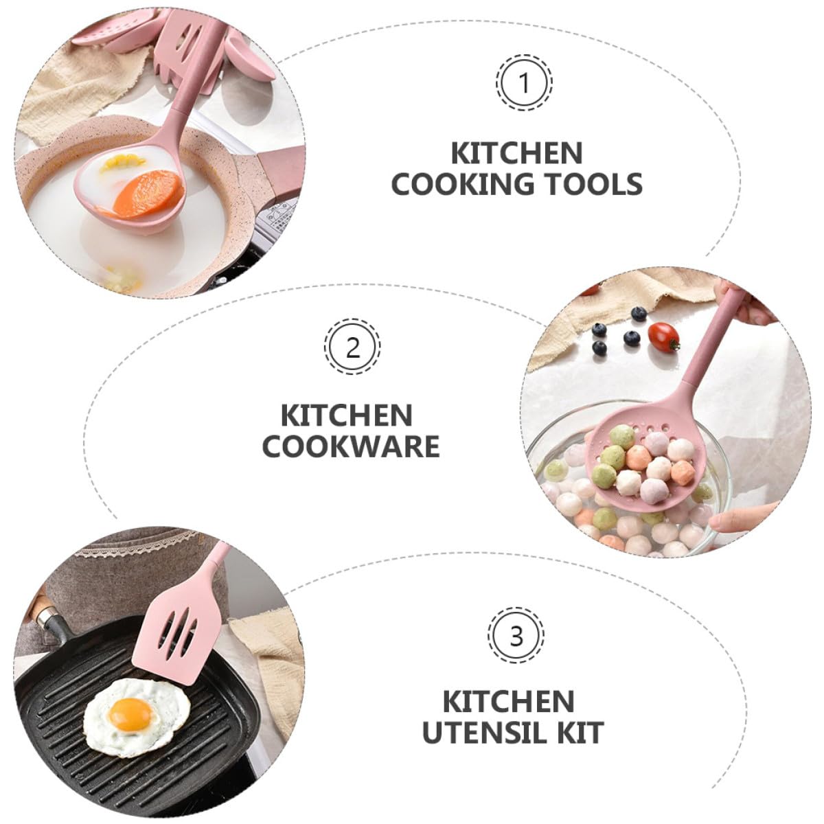 Utensilios Cocina Silicona con Mango Madera Resistente Calor y Práctico Cubo Almacenamiento Herramientas Menaje Cocina para Hogar y Profesionales