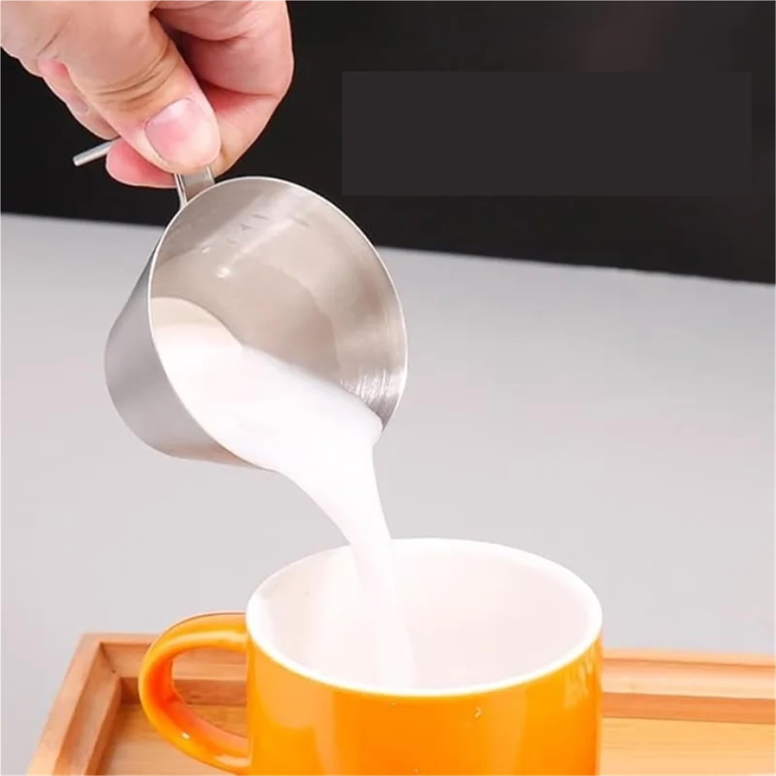 Taza medidora de café expreso acero inoxidable, 2 uds., 100ml, con mango, boquilla for espumar leche, herramienta Barista for Cocina Para Espumar(Silvery)