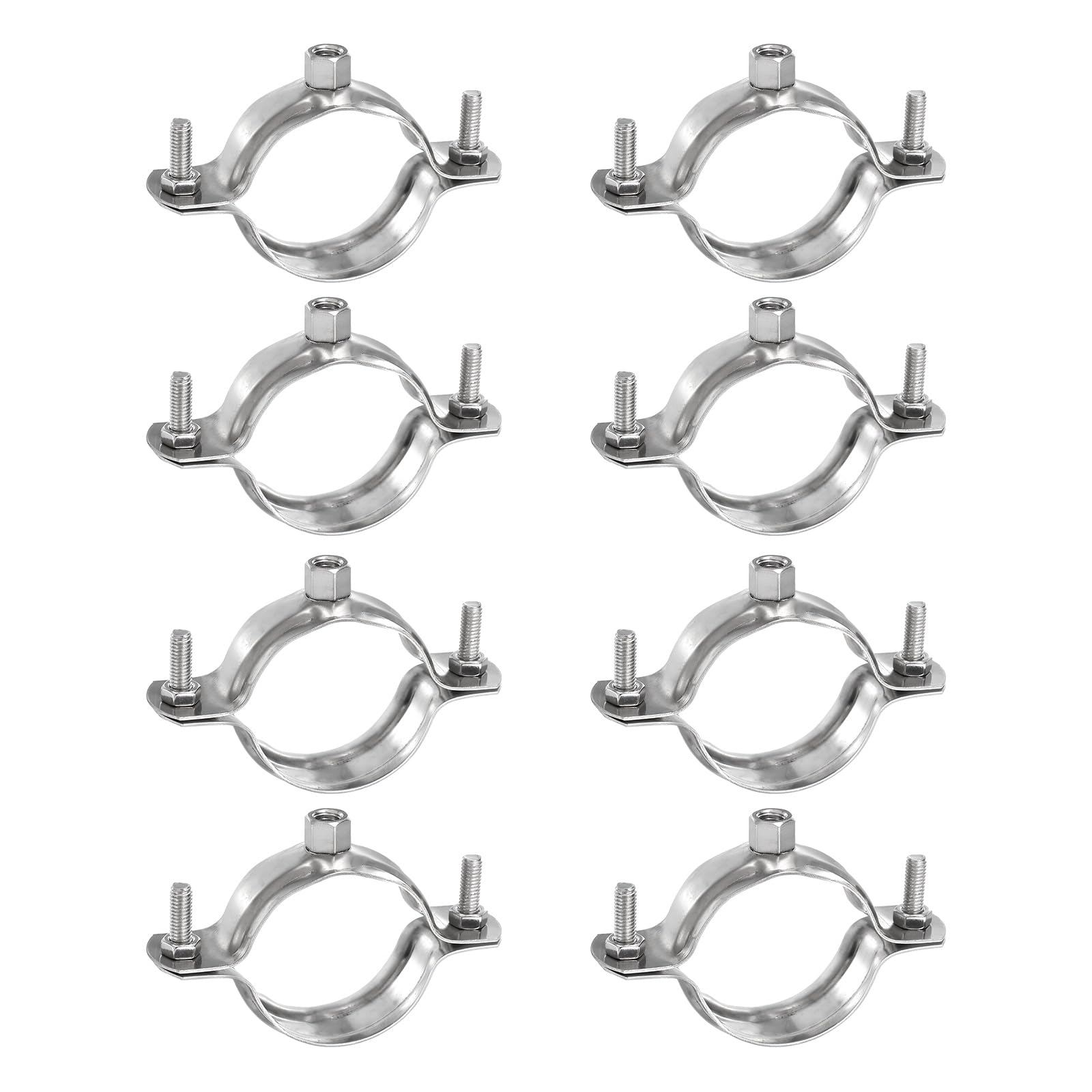 sourcing map 8 Pcs Adjustable Pipe Bracket Clamps 1-9/16" (40mm) Stainless Steel Wall Ceiling Mount Split Ring Pipe Hanger Metal Pipe Supports Clamp for Pipe Tube (M6)