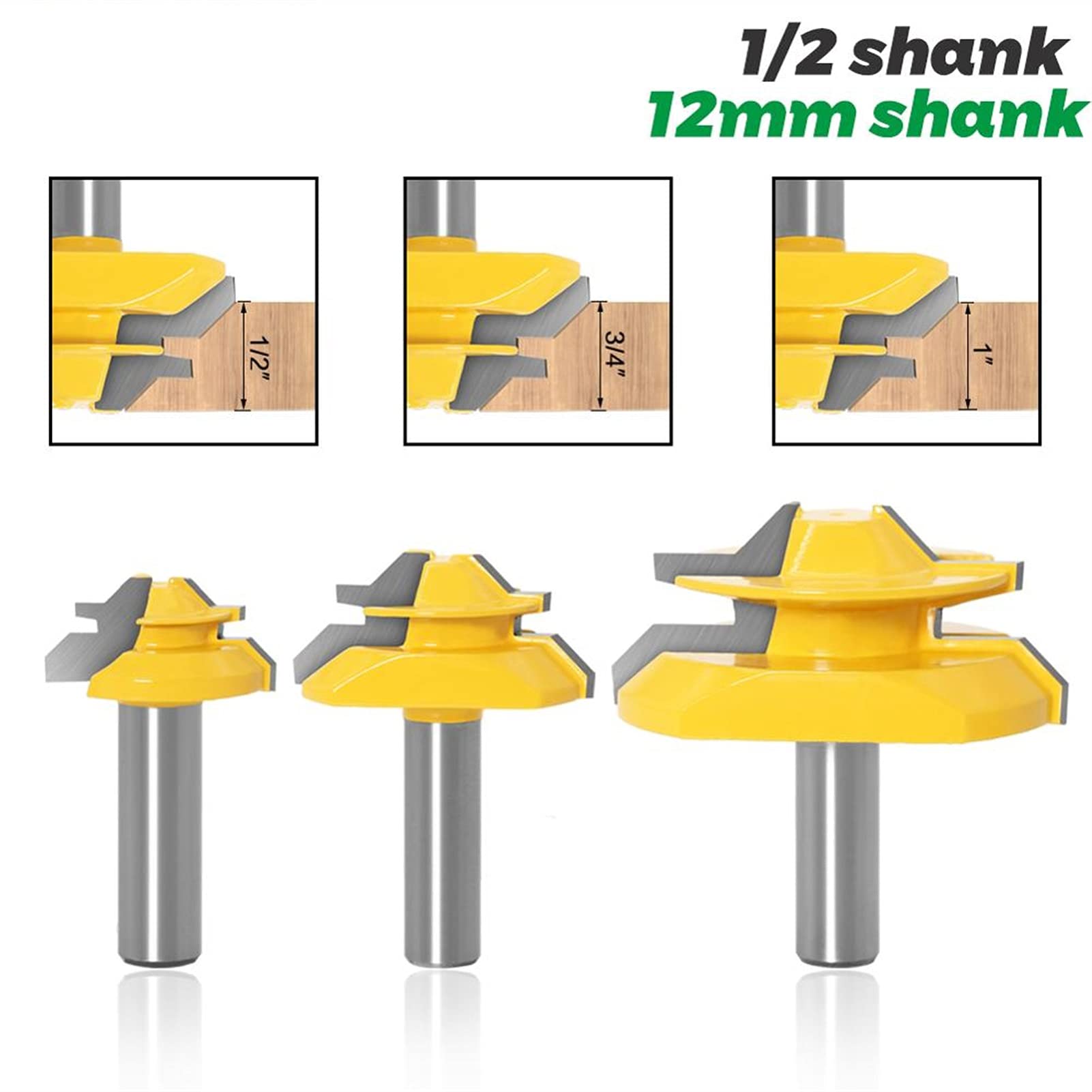 1/3 Sztuk 45 Stopni Router Bit Ustawianie narzędzi do obróbki drewna frezowy frez Frezy trzpieniowe JIYAMI'EN EL (Size : 12.7X69mm)