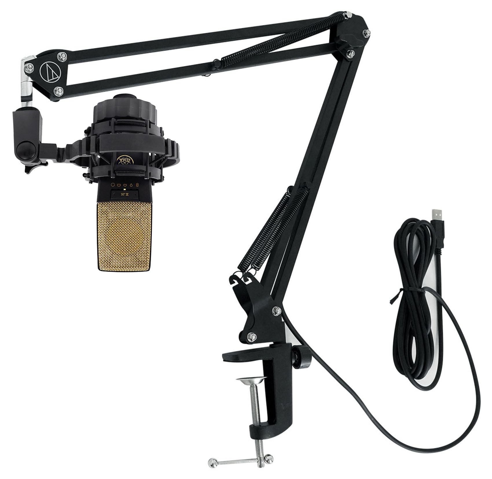 Audiosavings Bundle: AKG C414 XLII Multi-Pattern Studio Reference Condenser Microphone Recording Mic Bundle with Audio Technica Boom Arm for USB Microphone Recording/Streaming Computer Mics (2 Items)