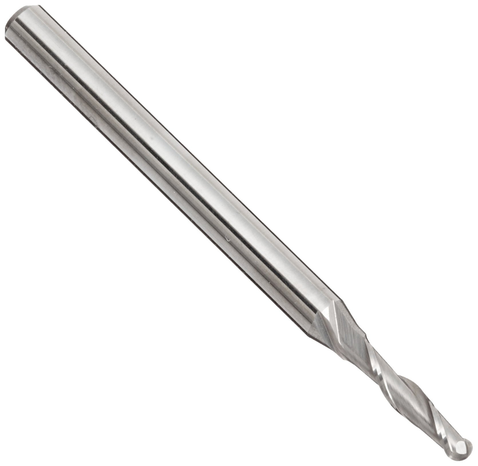 Melin Tool AMG-M-M-B Carbide Ball Nose End Mill, Metric, Uncoated (Bright) Finish, 30 Deg Helix, 2 Flutes, 38mm Overall Length, 2mm Cutting Diameter, 3mm Shank Diameter