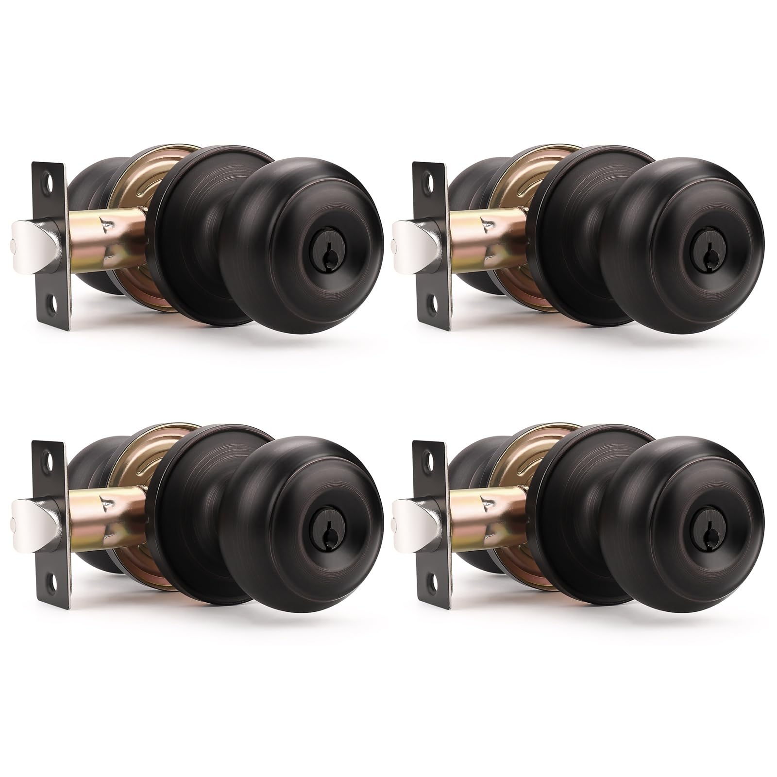 Antique Brass Door Knobs - Keyed Alike Lockset (Pack of 3) -27